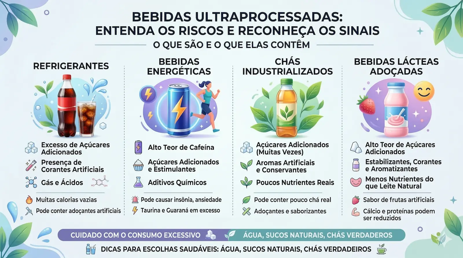 exemplos de bebidas ultraprocessadas como refrigerantes e energéticos