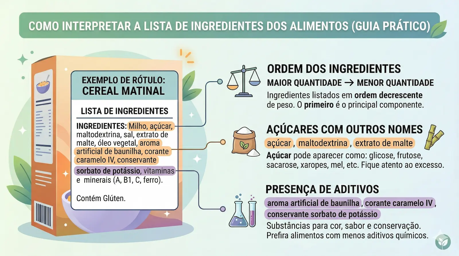 como interpretar lista de ingredientes no rótulo de alimentos com ordem e tipos de ingredientes