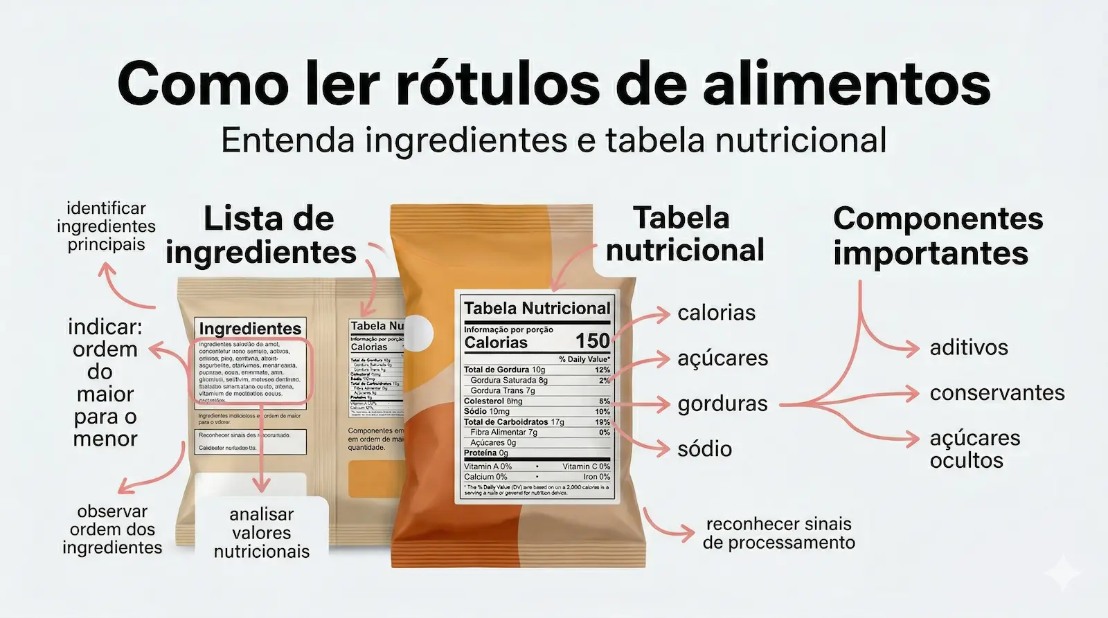 como ler rótulos de alimentos com destaque para ingredientes e tabela nutricional