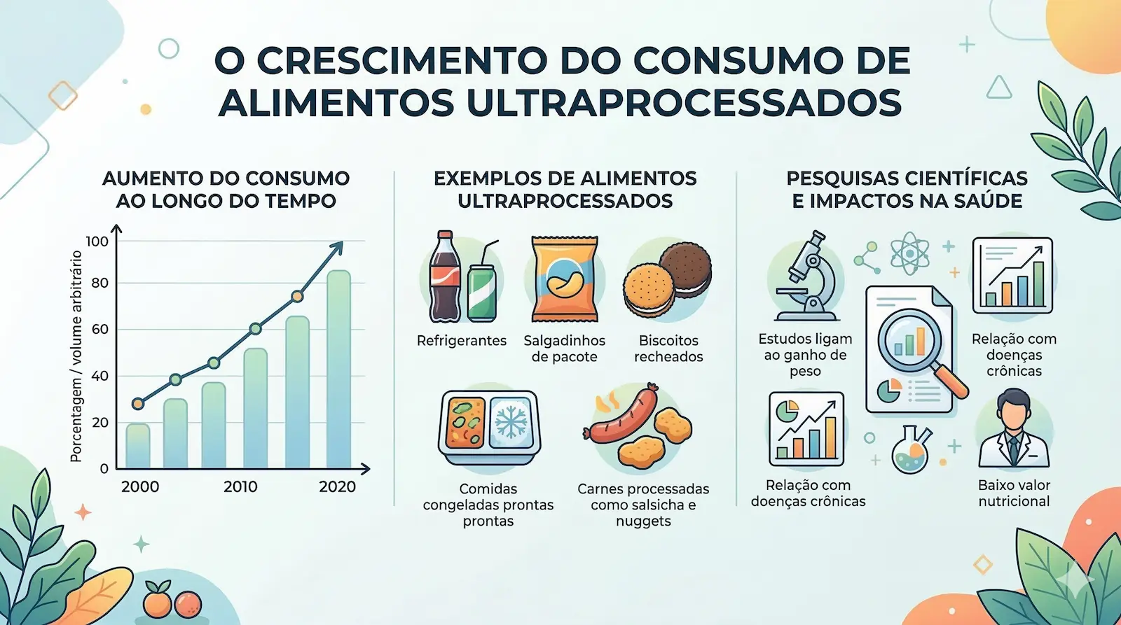 infográfico mostrando aumento do consumo de alimentos ultraprocessados em diferentes países