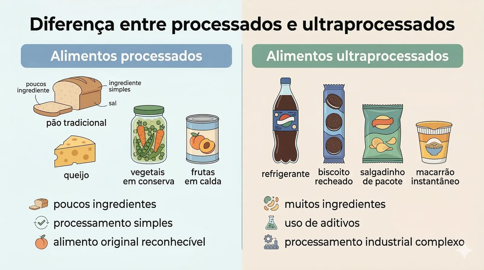 comparação entre alimentos processados e ultraprocessados segundo a classificação nova
