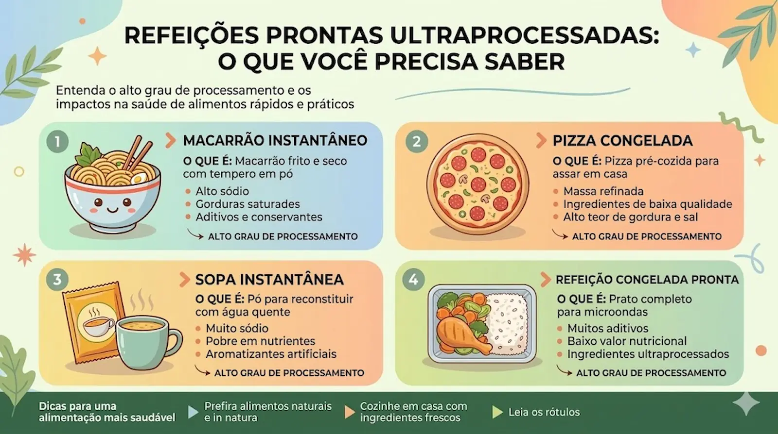 exemplos de refeições prontas e alimentos instantâneos ultraprocessados