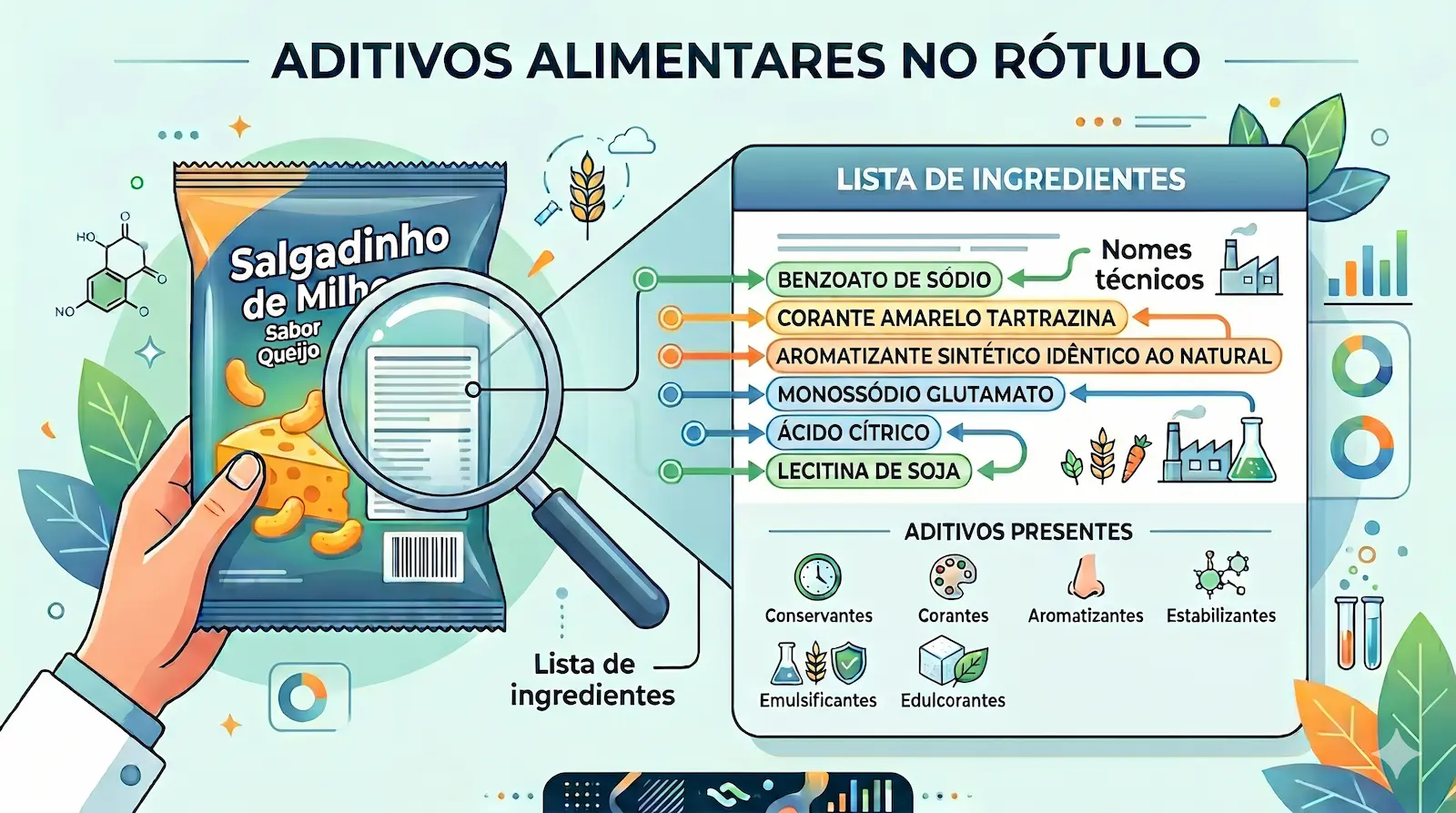 aditivos alimentares identificados na lista de ingredientes de um rótulo