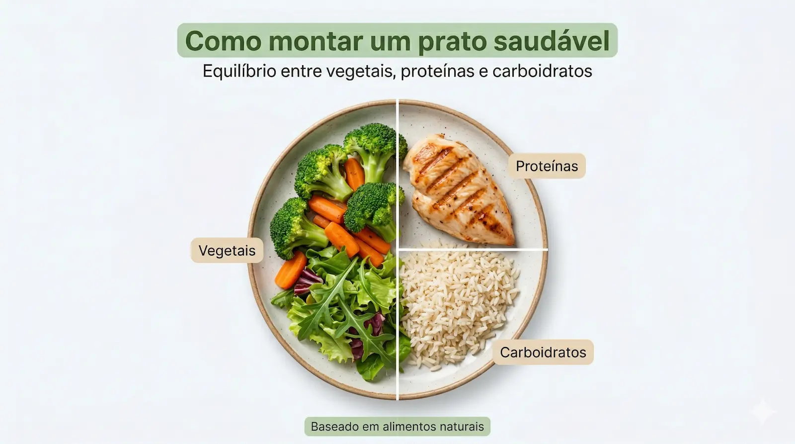 como montar um prato saudável com divisão equilibrada de alimentos naturais