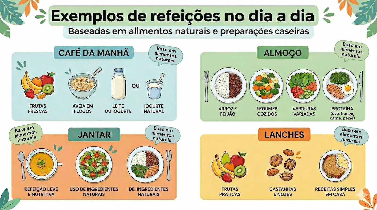 refeições baseadas no guia alimentar brasileiro com alimentos naturais e minimamente processados