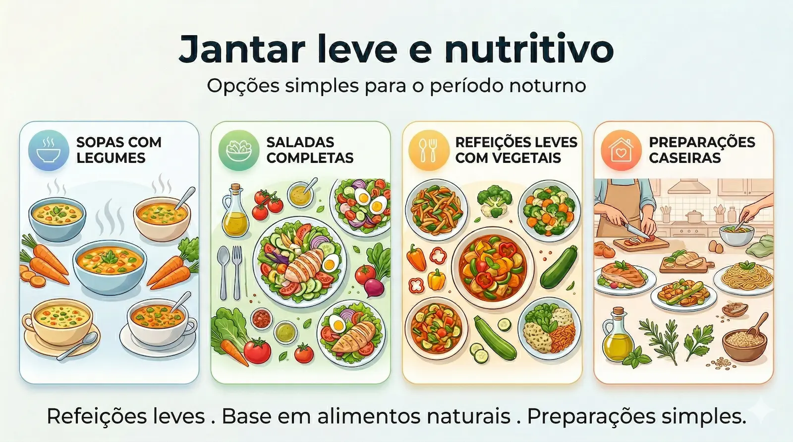 jantar saudável com sopas legumes saladas e refeições leves