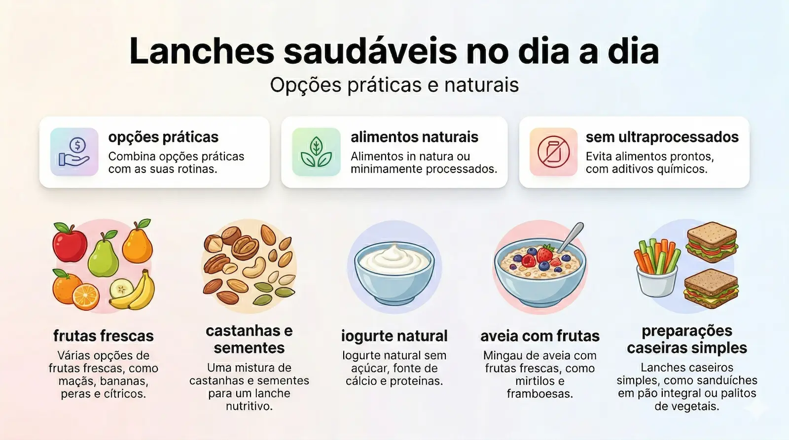 lanches saudáveis com frutas castanhas iogurte e preparações simples