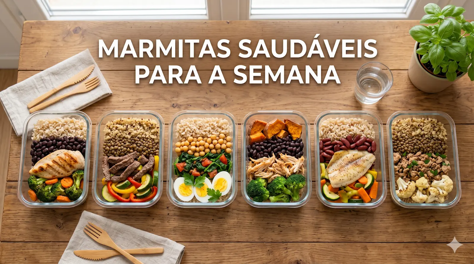 marmitas saudáveis organizadas para a semana com refeições equilibradas