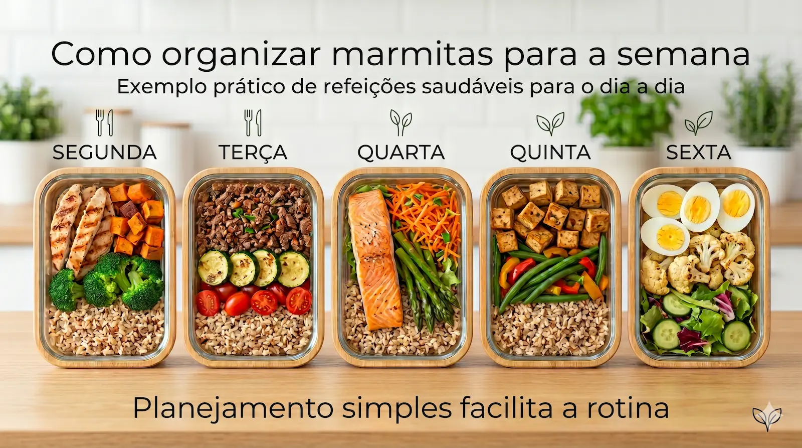organização de marmitas saudáveis para a semana com divisão por dias