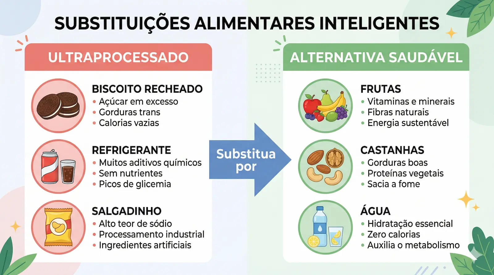 exemplos de substituições alimentares comparação antes e depois alimentação saudável