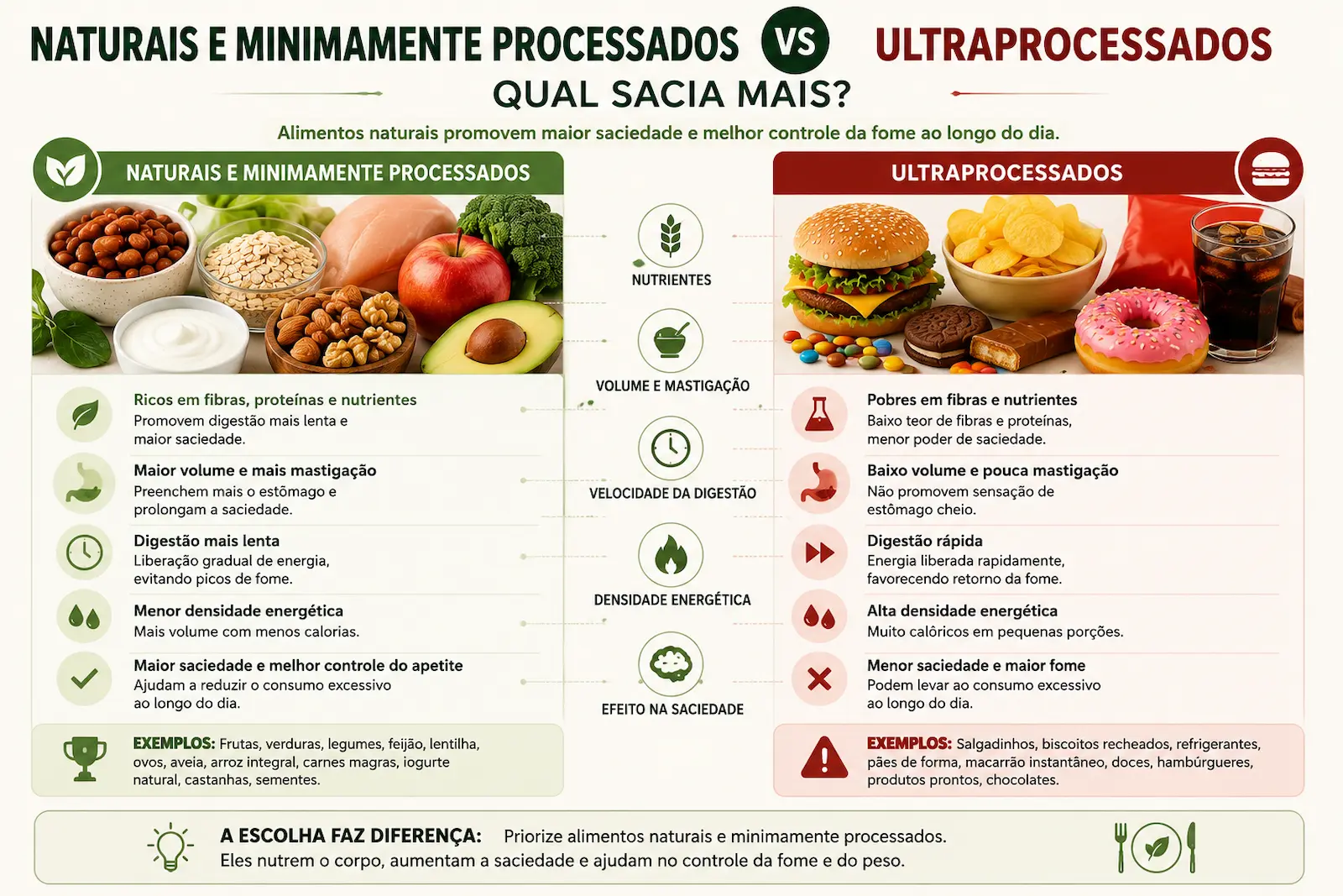 comparação entre alimentos naturais e ultraprocessados em relação à saciedade
