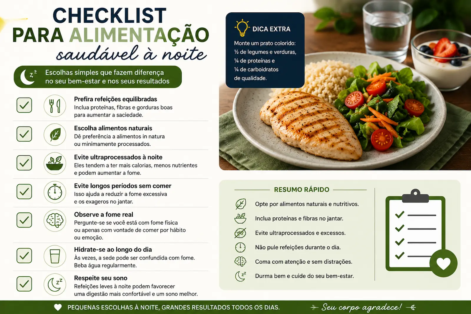 checklist para alimentação saudável à noite