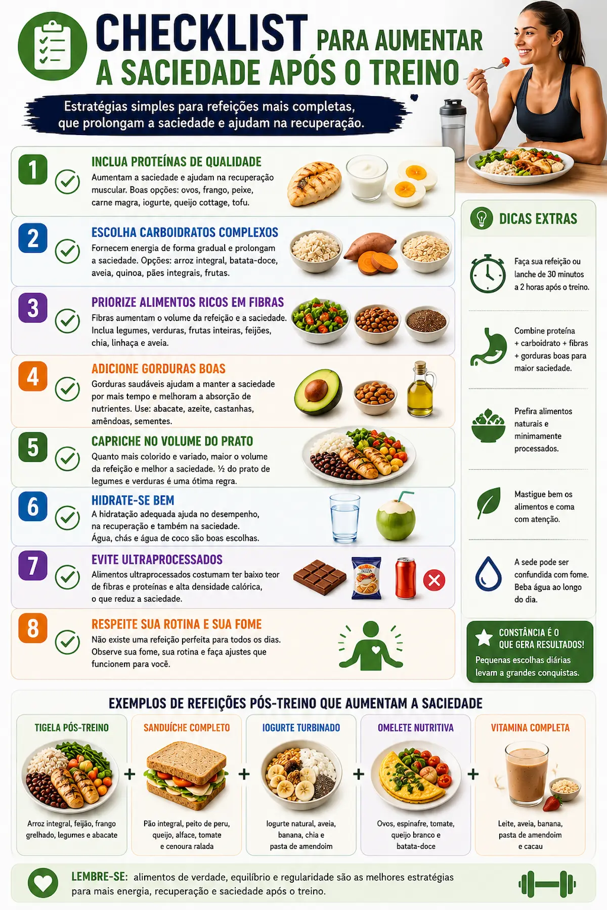 Checklist visual para aumentar a saciedade após o treino