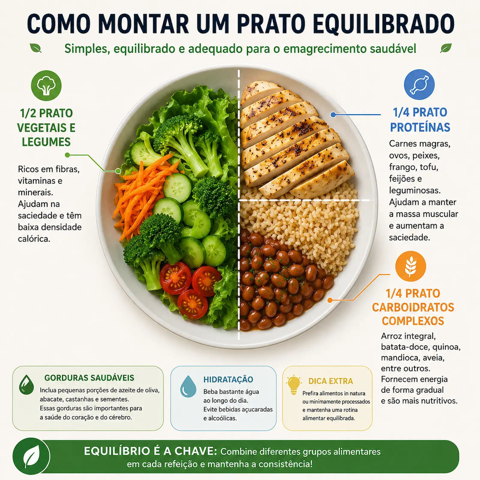 prato equilibrado para emagrecer com divisão de nutrientes