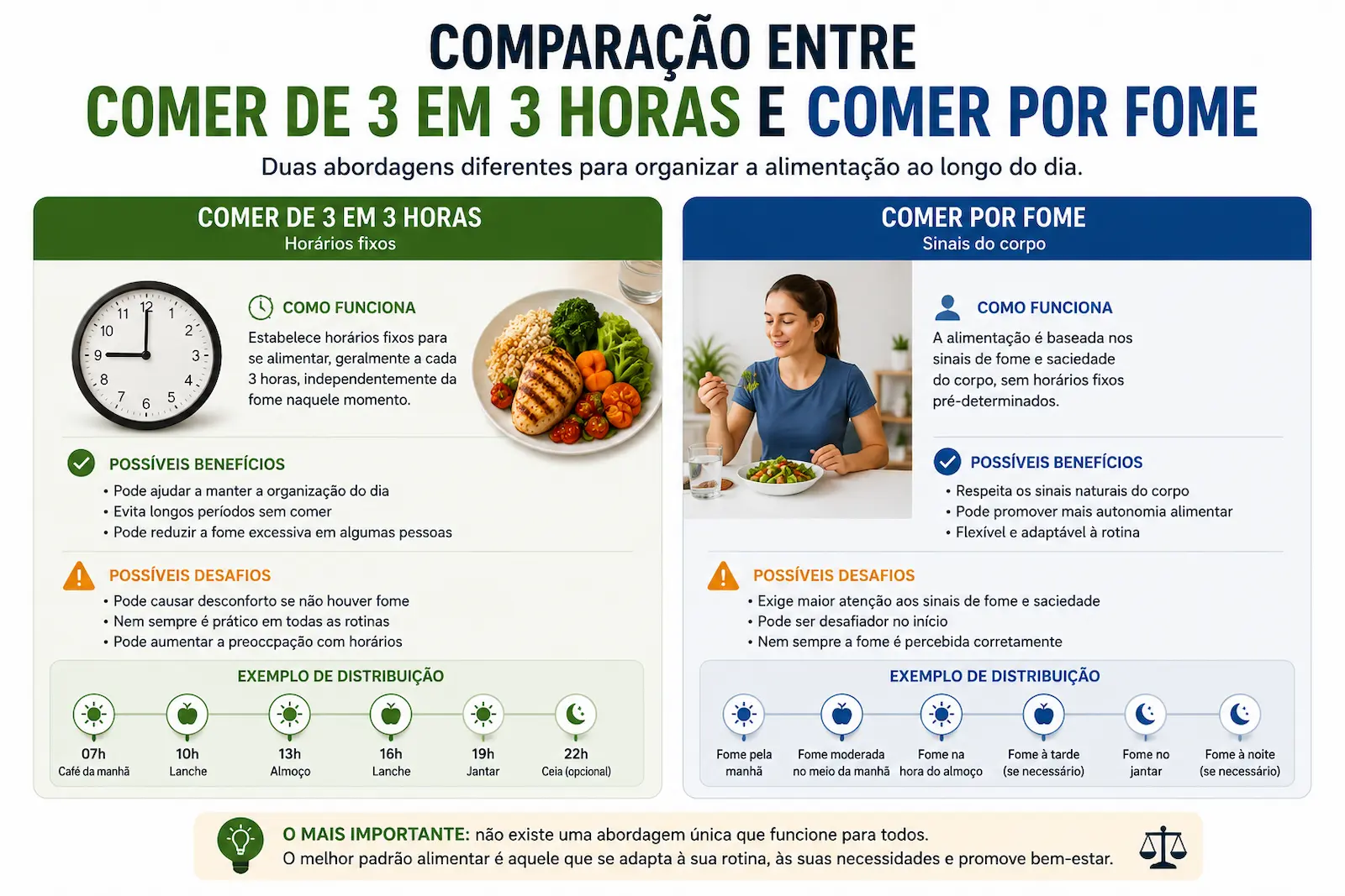 comparação entre comer de 3 em 3 horas e comer por fome