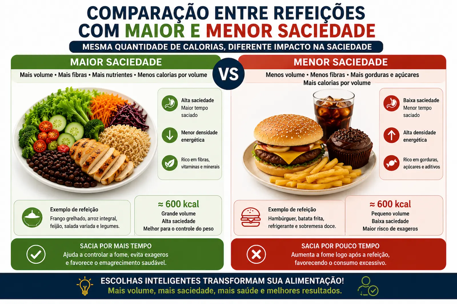 comparação entre refeições com maior e menor saciedade