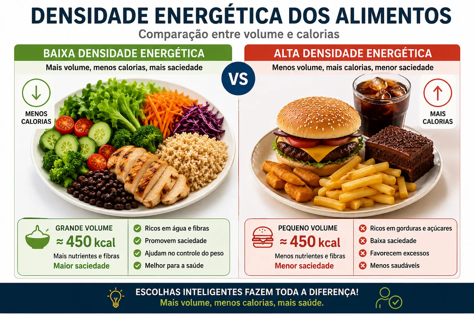 comparação entre alimentos de baixa e alta densidade energética volume e calorias