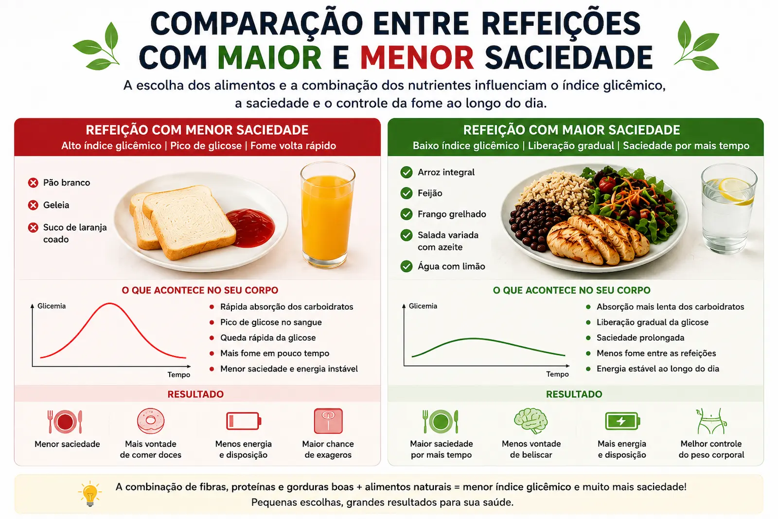 comparação entre refeições com maior e menor saciedade