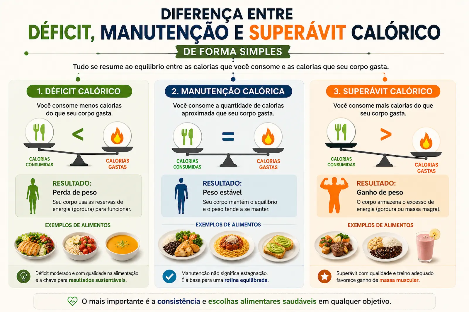 déficit calórico manutenção e superávit explicação simples