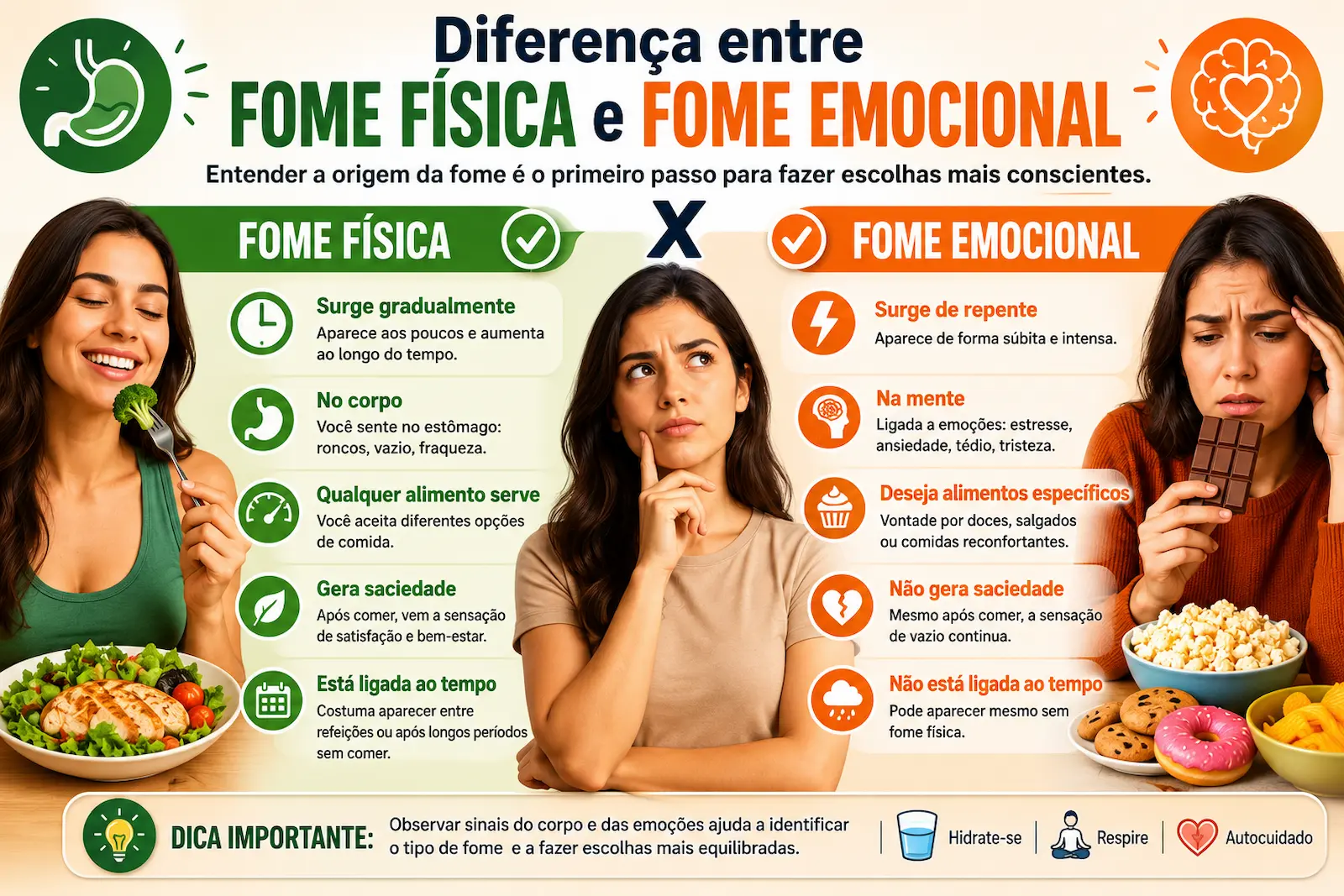 diferença entre fome física e fome emocional