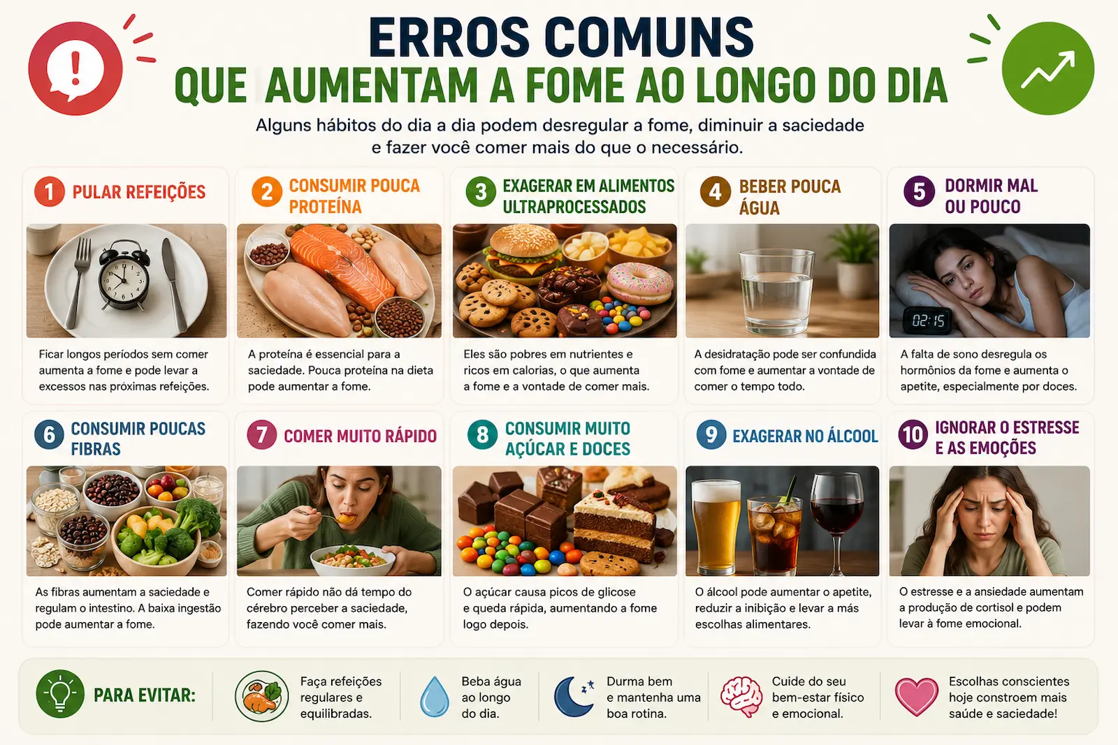 erros comuns que aumentam a fome ao longo do dia