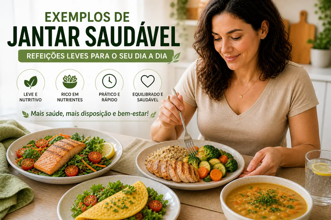 exemplos de jantar saudável com sopas saladas omeletes legumes ovos frango peixe e refeições leves