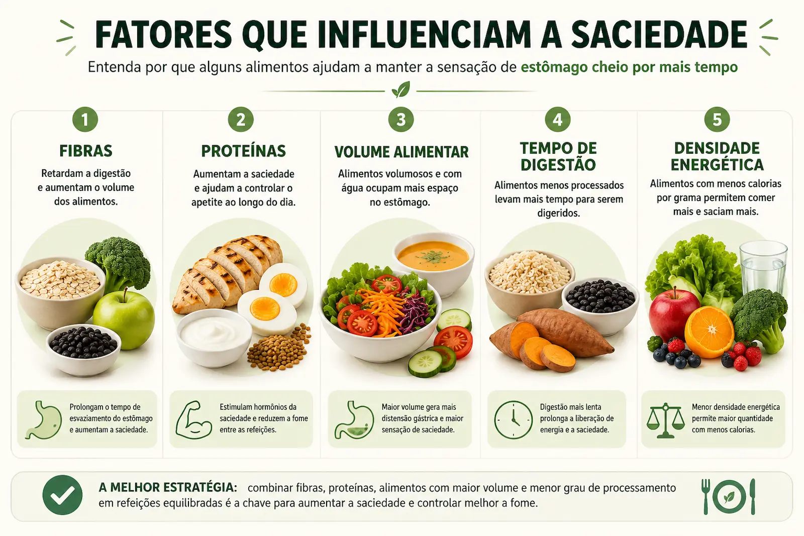 fatores que aumentam a saciedade como fibras proteínas e volume alimentar