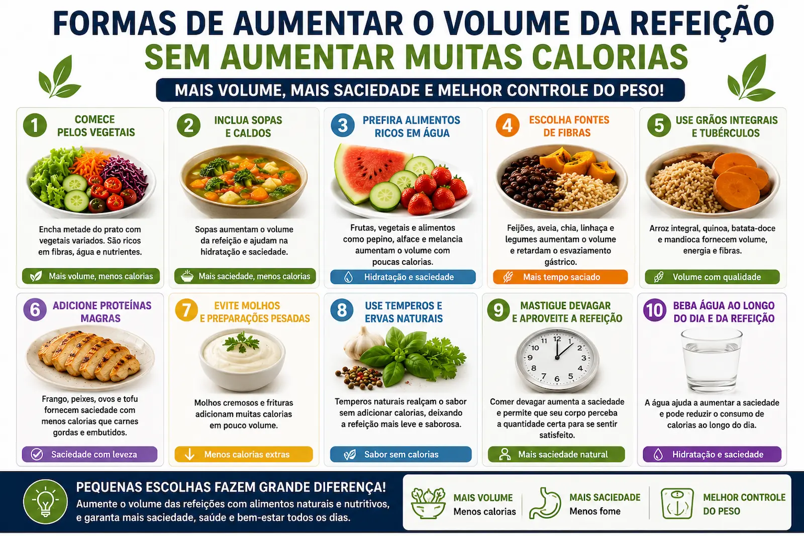 formas de aumentar o volume da refeição sem aumentar muitas calorias