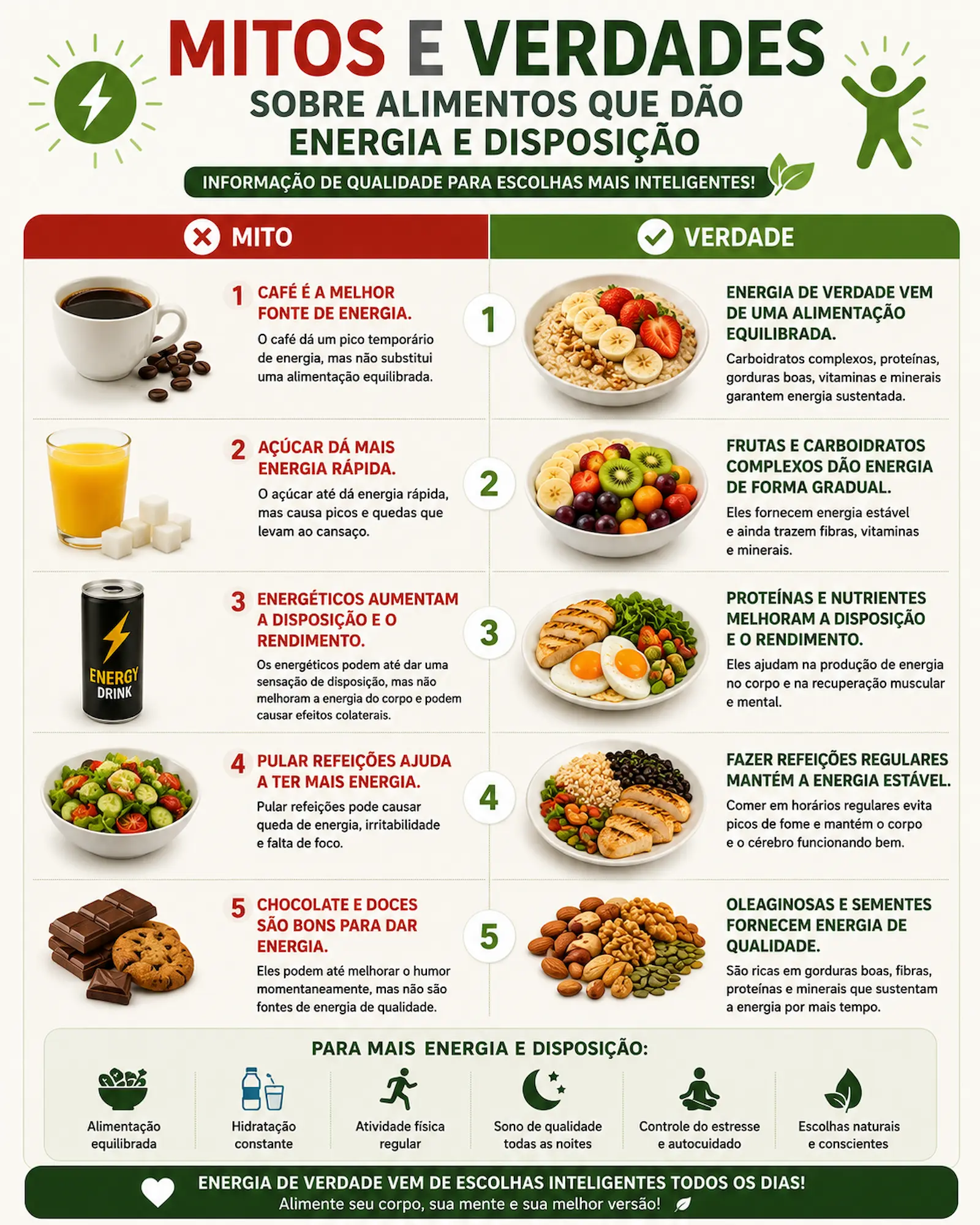 mitos e verdades sobre alimentos que dão energia e disposição