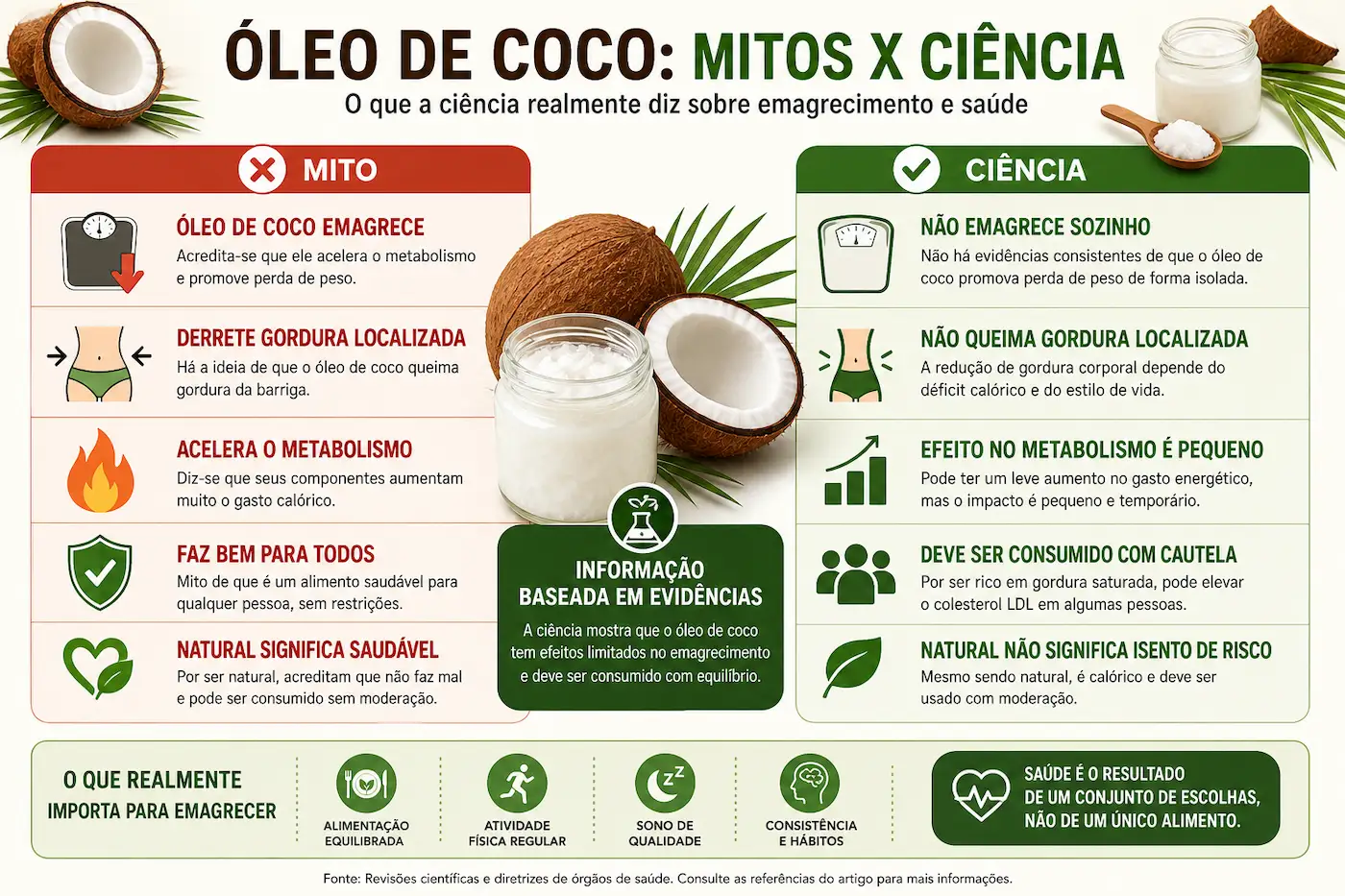 Óleo de coco emagrece? mitos e evidências científicas sobre metabolismo e perda de peso
