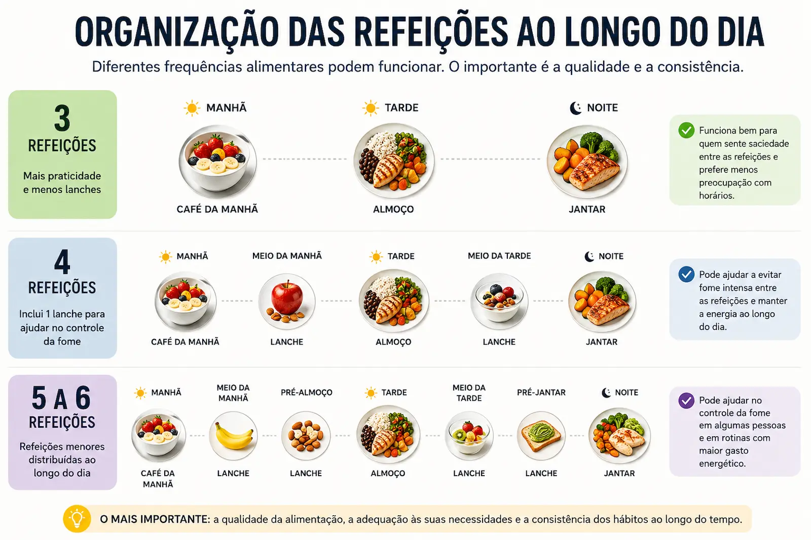 organização das refeições ao longo do dia com diferentes frequências alimentares