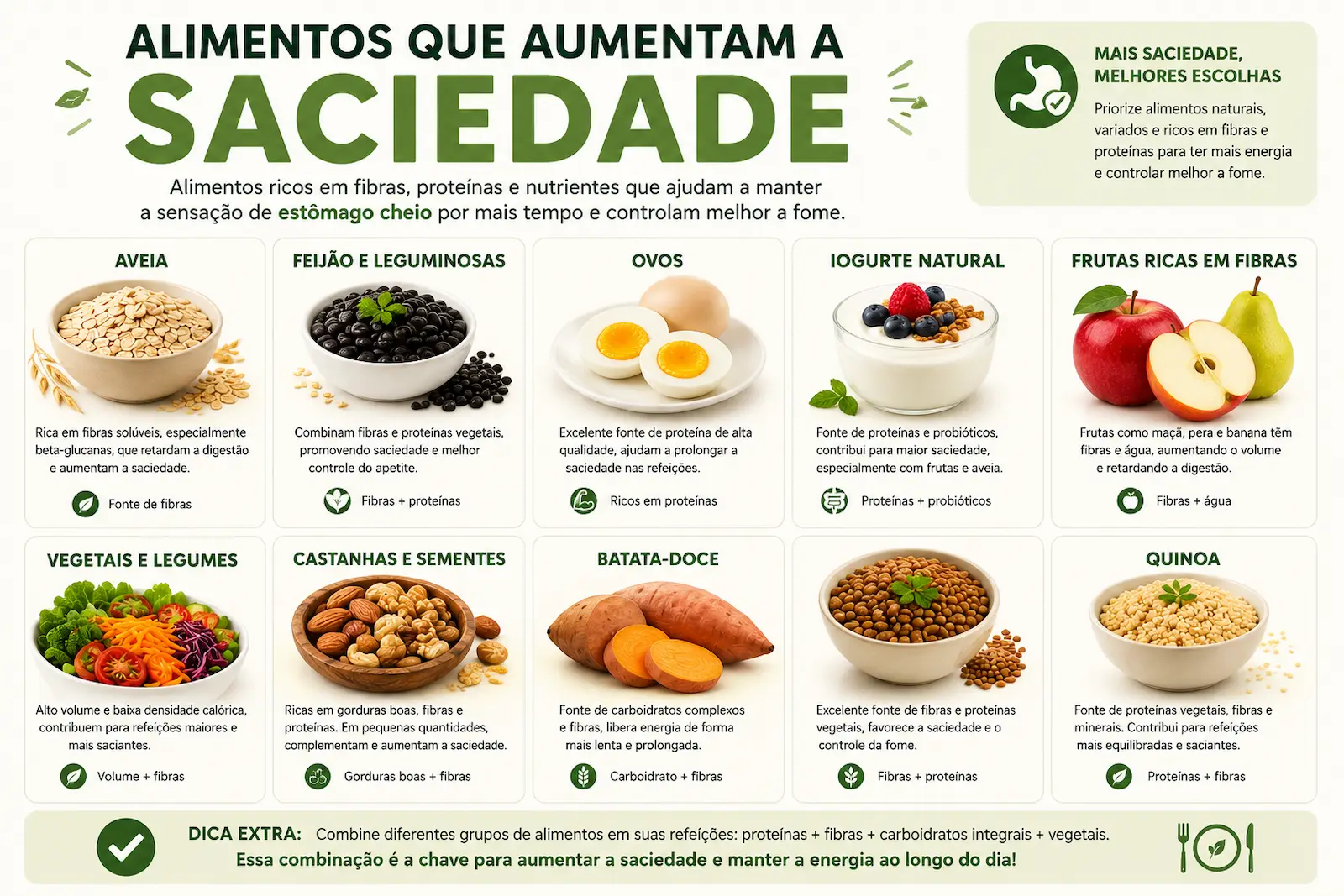 top alimentos que aumentam a saciedade como aveia ovos feijão frutas e vegetais
