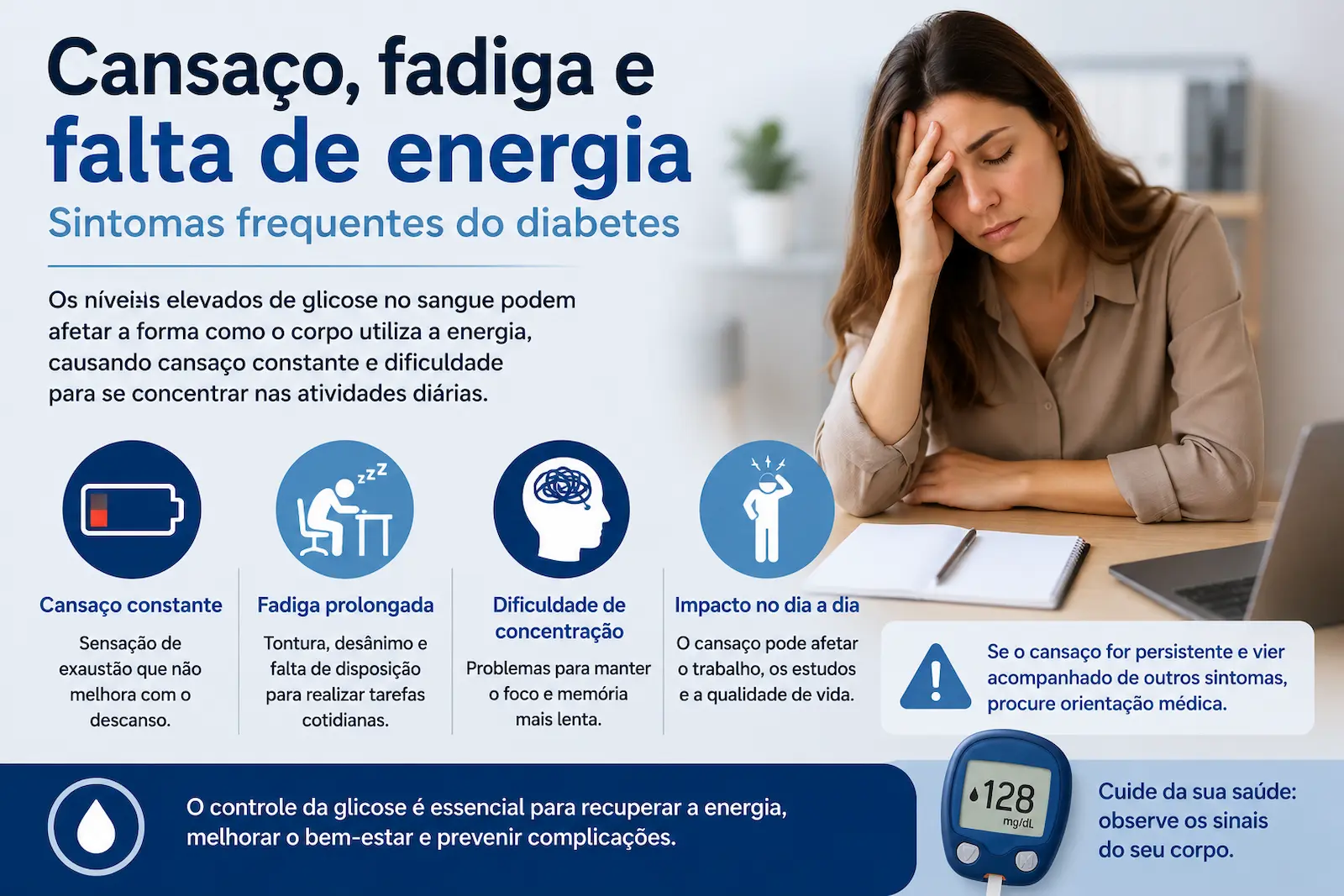 Cansaço fadiga falta de energia e dificuldade de concentração associados aos sintomas de diabetes