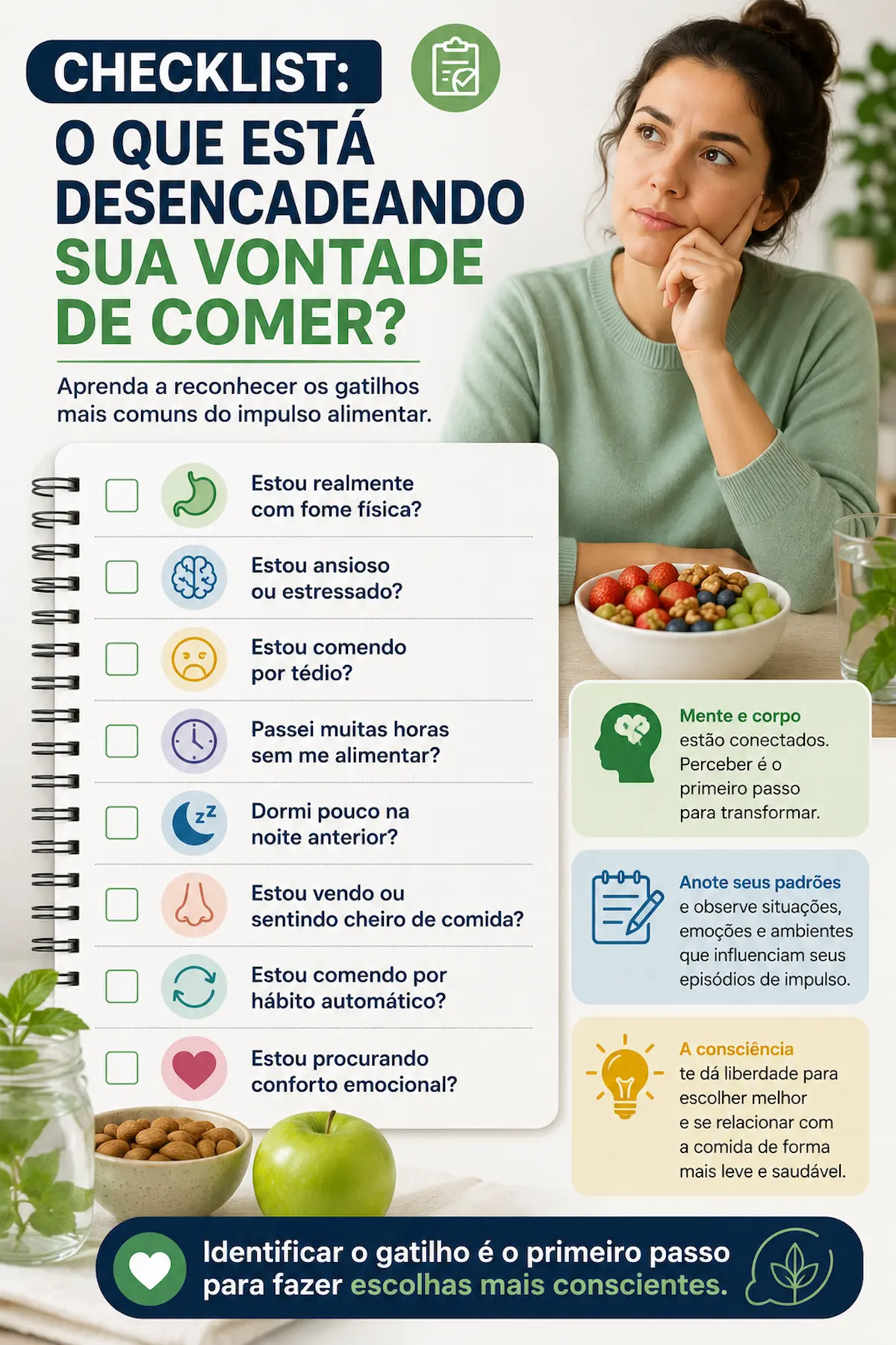Checklist para identificar gatilhos alimentares e episódios de impulso alimentar