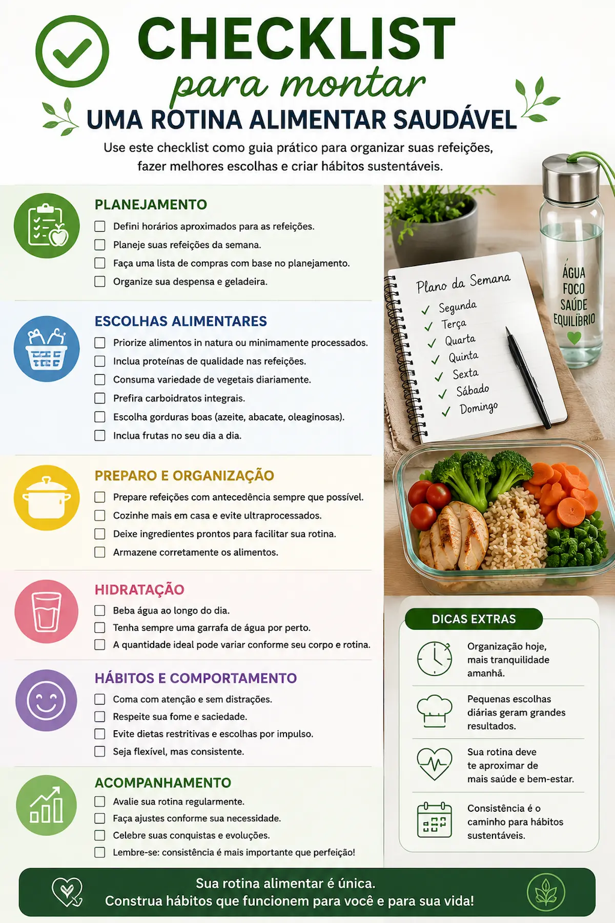 Checklist para montar uma rotina alimentar saudável