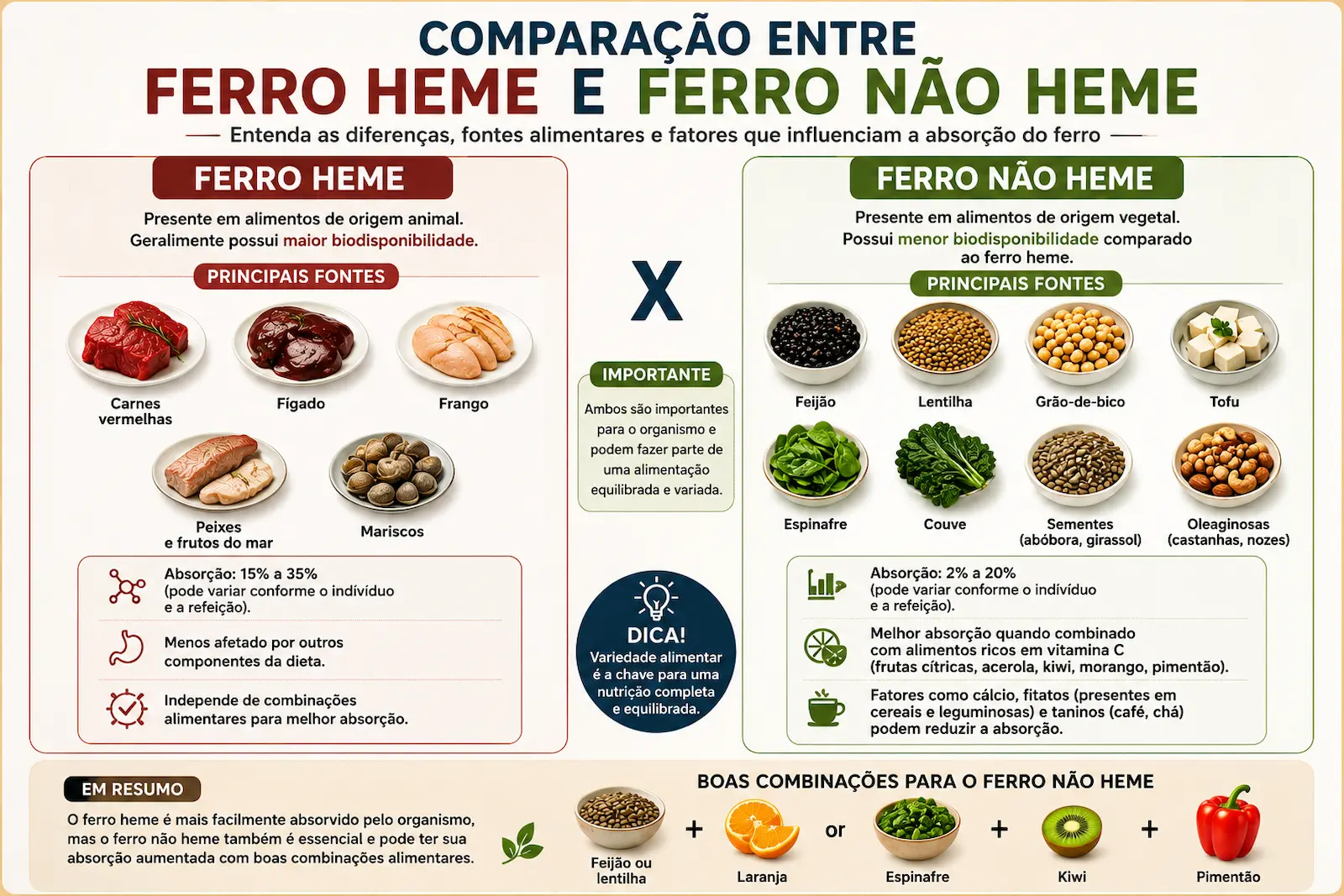 Comparação entre ferro heme e ferro não heme