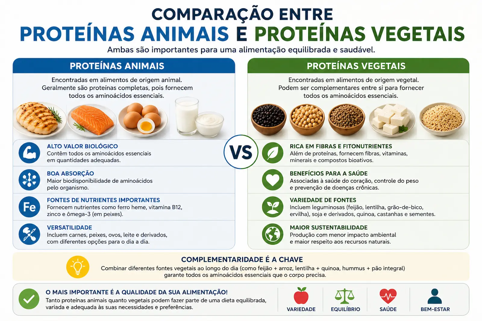 Comparação entre proteínas animais e proteínas vegetais