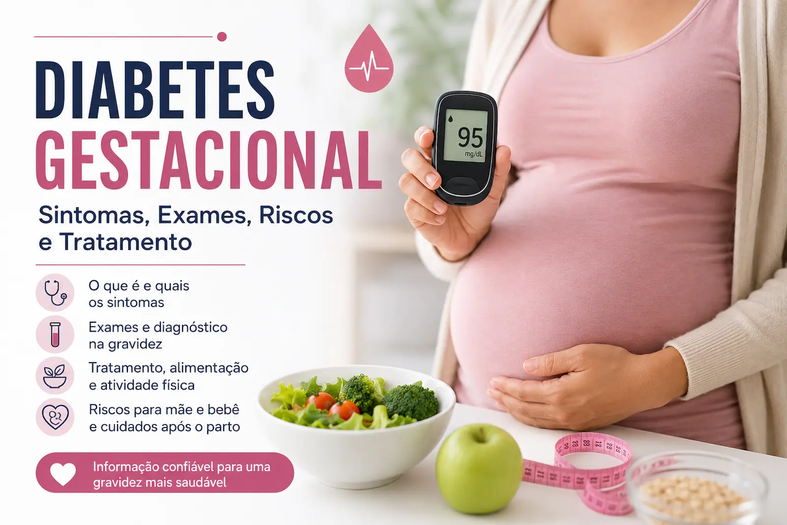 Diabetes gestacional com gestante monitor de glicose alimentação saudável exames e acompanhamento profissional