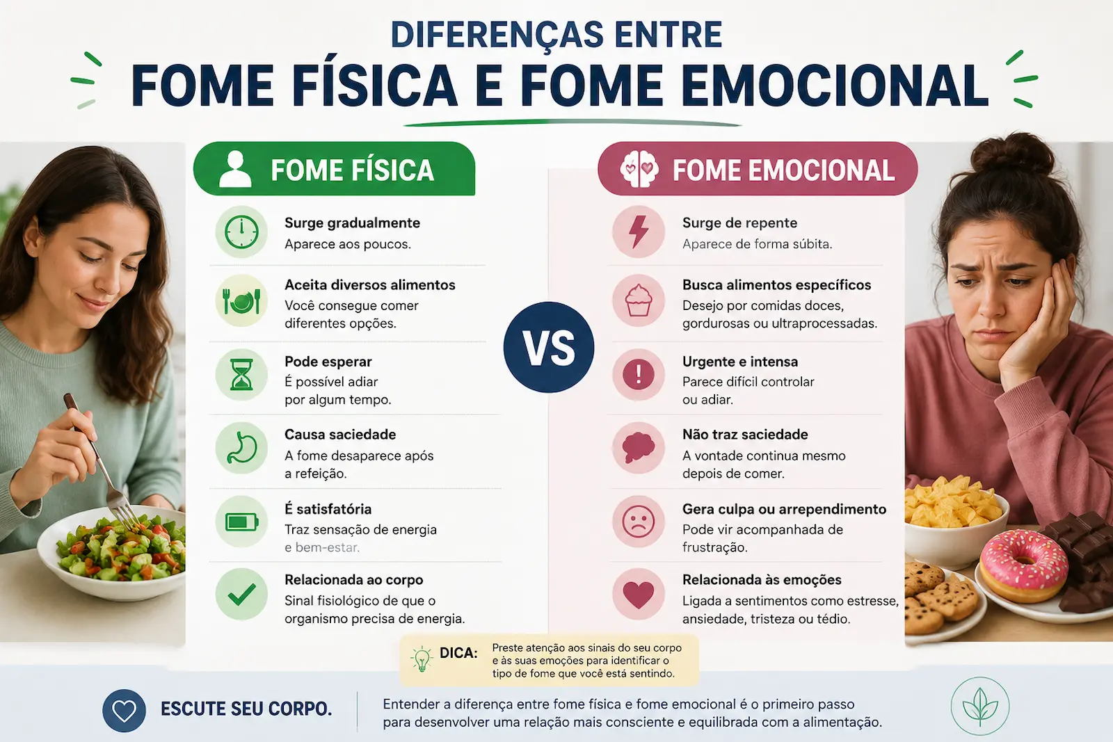 Diferenças entre fome física e fome emocional