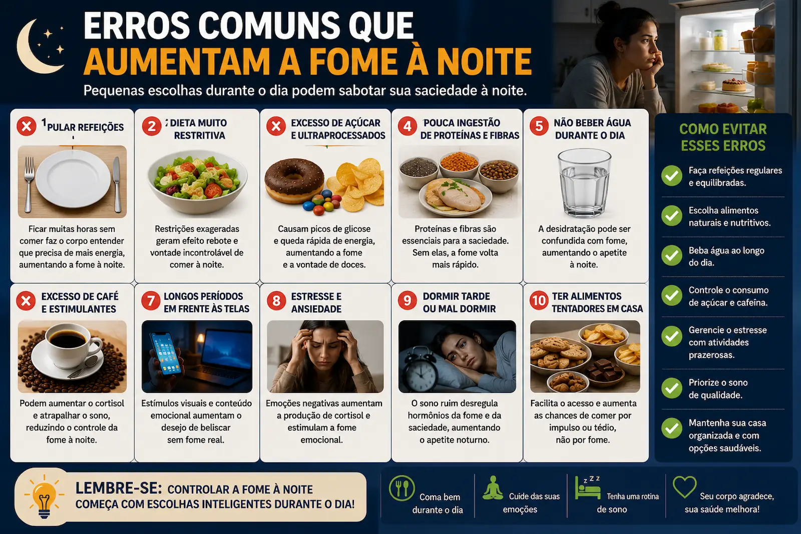 erros comuns que aumentam a fome à noite