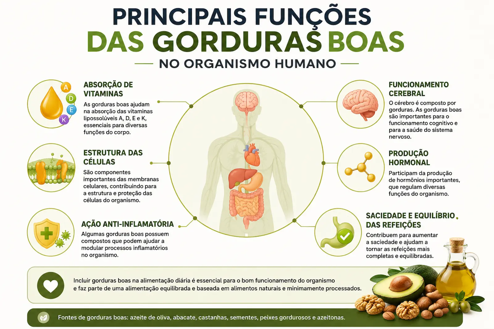 Principais funções das gorduras boas no organismo humano