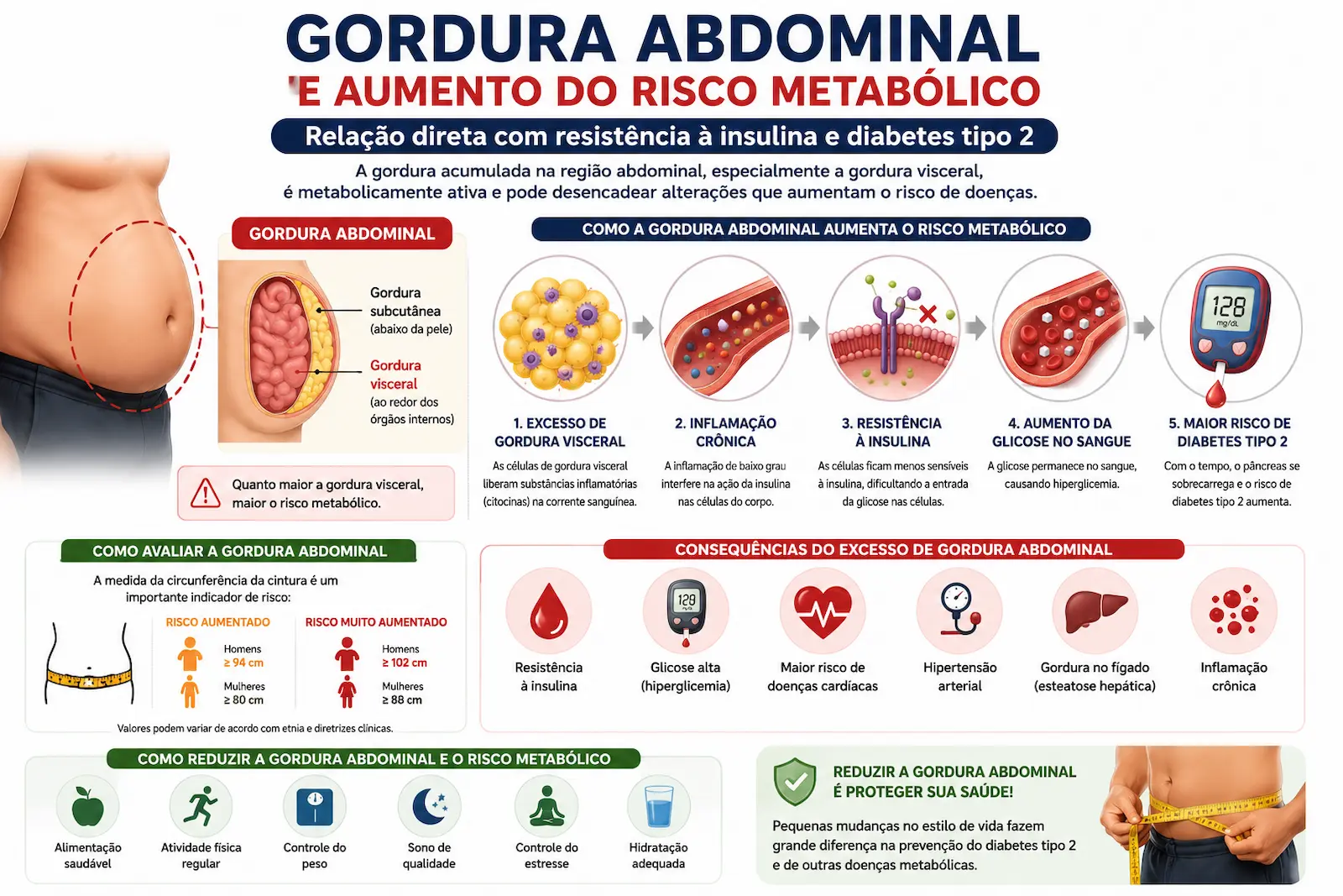 Gordura abdominal e aumento do risco metabólico relacionado à resistência à insulina e diabetes tipo 2