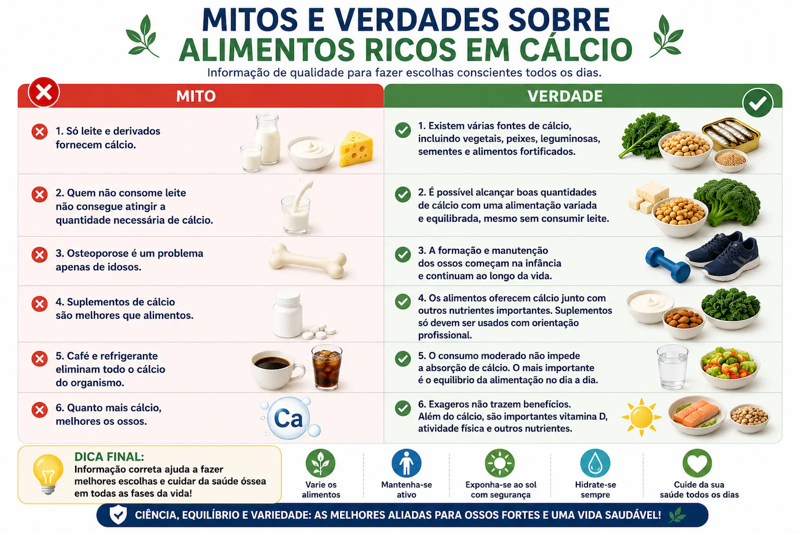 Mitos e verdades sobre alimentos ricos em cálcio
