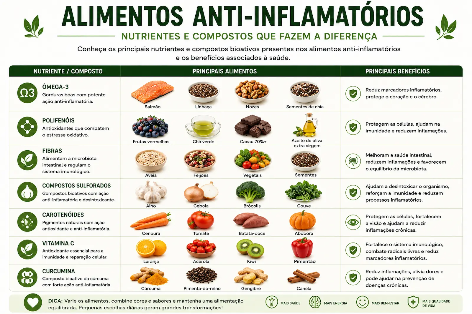 Principais compostos presentes nos alimentos anti-inflamatorios