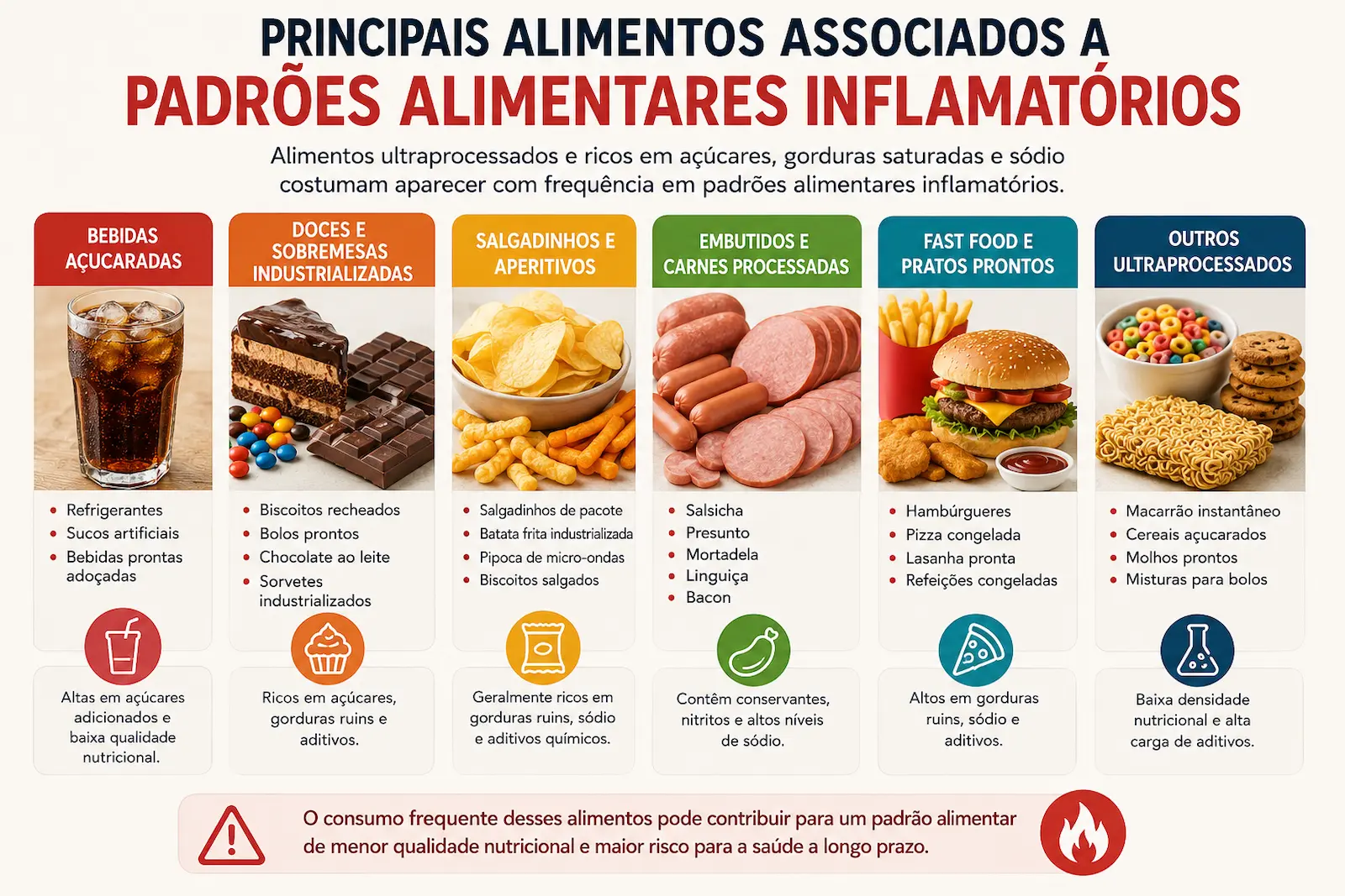 O que são alimentos inflamatórios e quais alimentos costumam aparecer em padrões alimentares inflamatórios