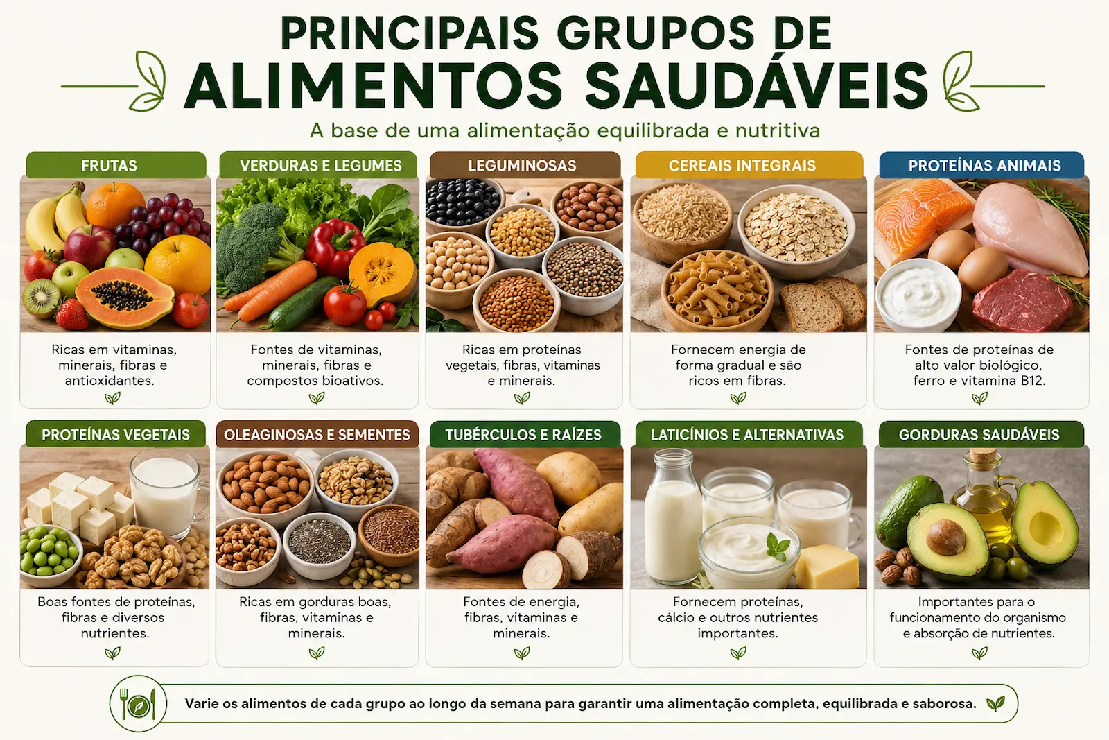Principais grupos de alimentos saudáveis para uma alimentação equilibrada