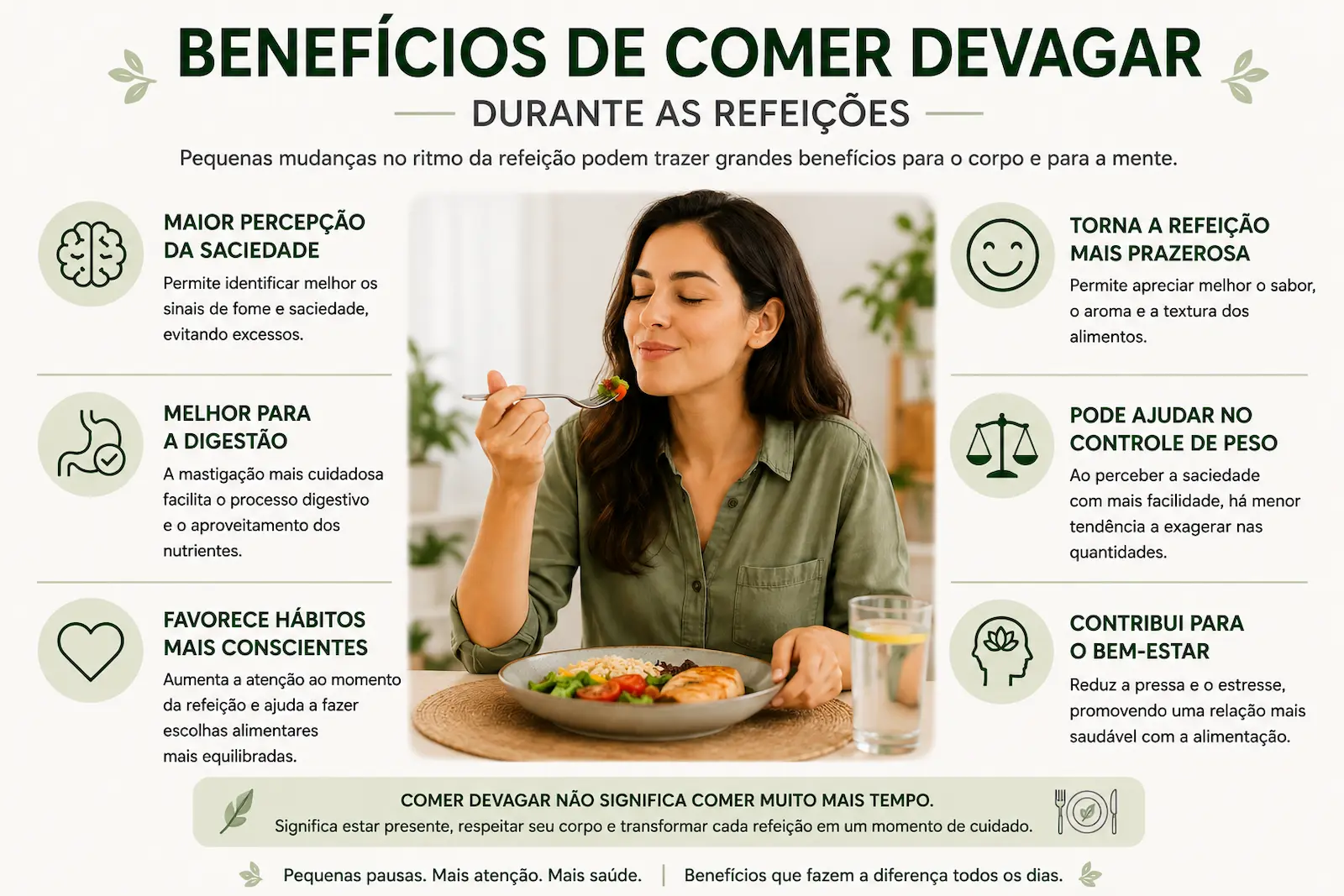 Benefícios de comer devagar durante as refeições
