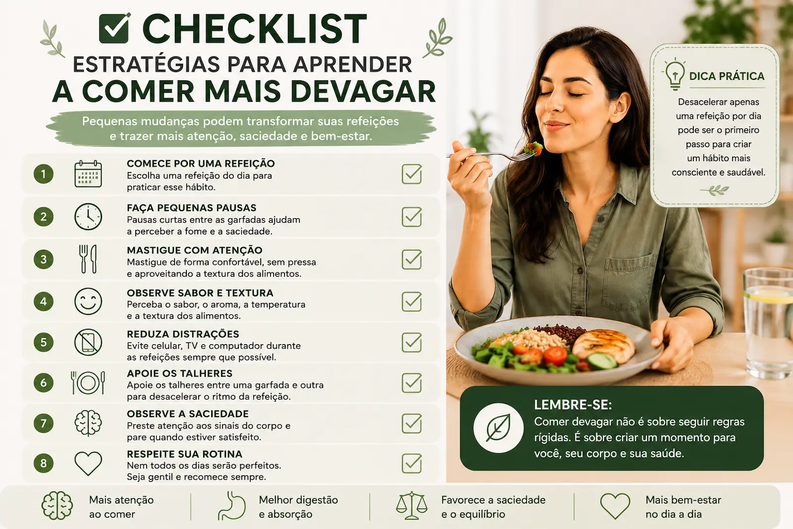 Checklist com estratégias para aprender a comer mais devagar