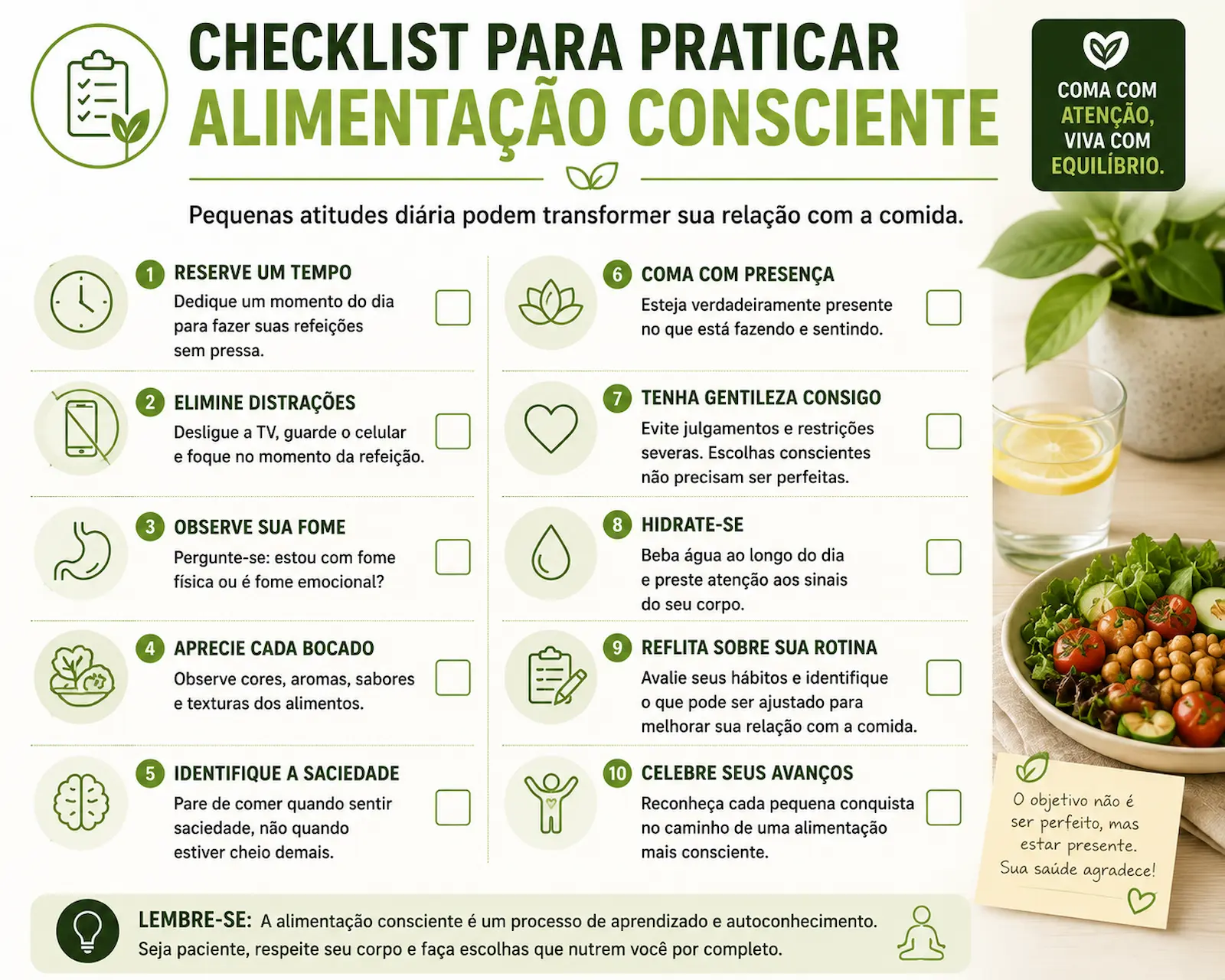 Checklist para praticar alimentação consciente