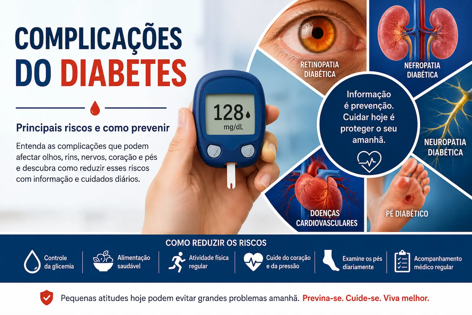 Complicações do diabetes envolvendo olhos rins nervos coração vasos sanguíneos e pés